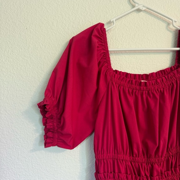 Indigo Rose Hot Pink Milkmaid Smocked Tiered Midi Dress - Picture 3 of 7